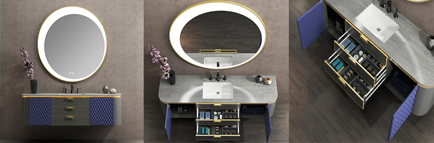 Blue Color Solid Wood Bathroom Cabinet CE