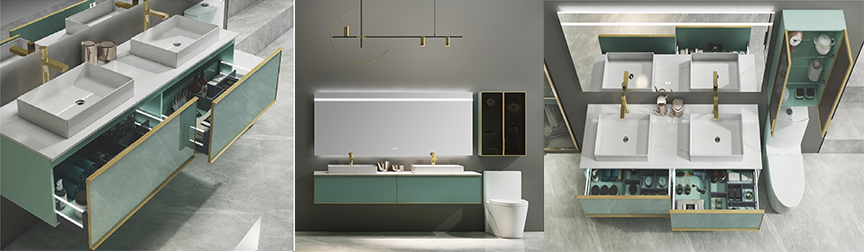Light green Solid Wood Bathroom Cabinet CE