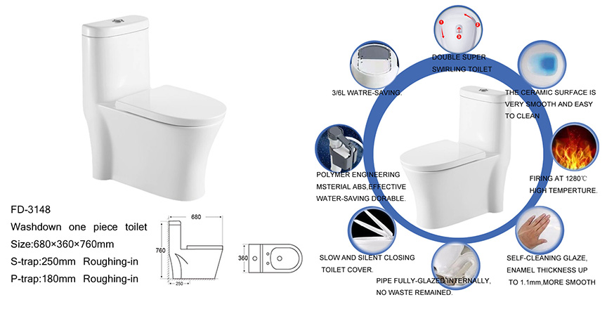 P-trap Wash Down One Piece Toilet