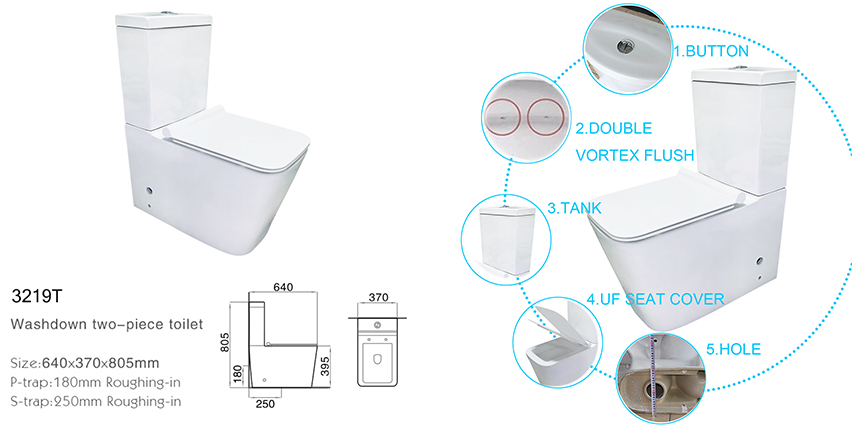 Square Shape Ceramic Two Piece Toilet