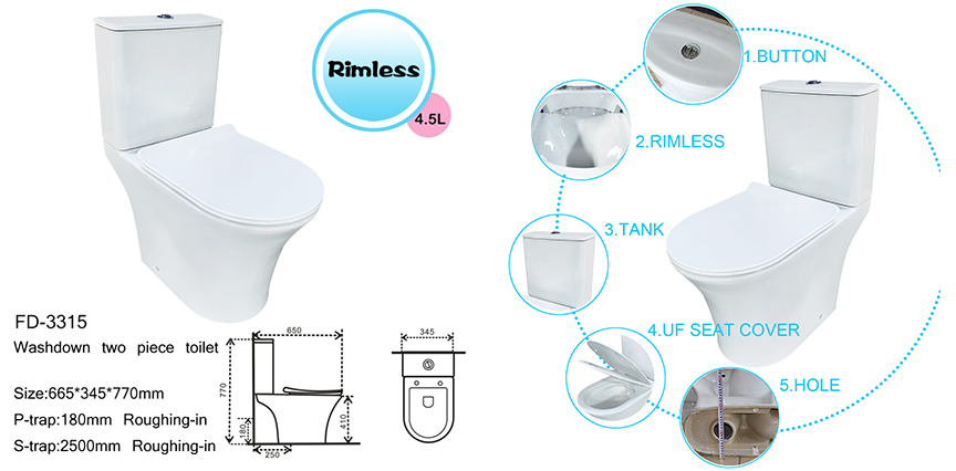 Classic Design Ceramic Washdown Two Piece Toilet