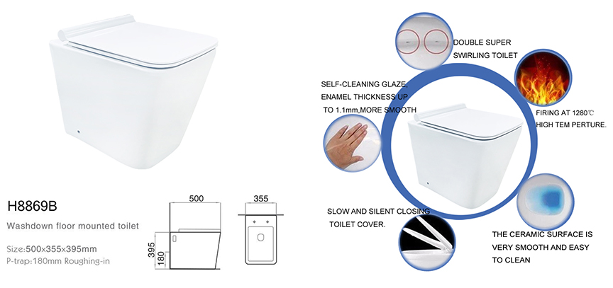 Square Washdown Floor Mounted Wall Hung Toilet