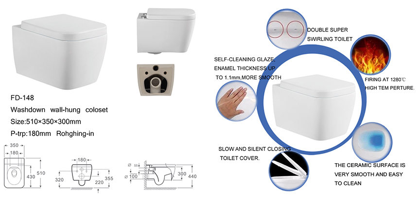Square Shape Ceramic Wall Hung Toilet