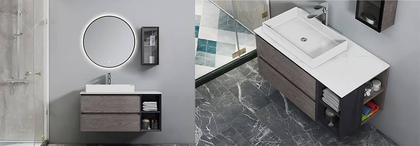 Dark Brown Plywood Bathroom Cabinet
