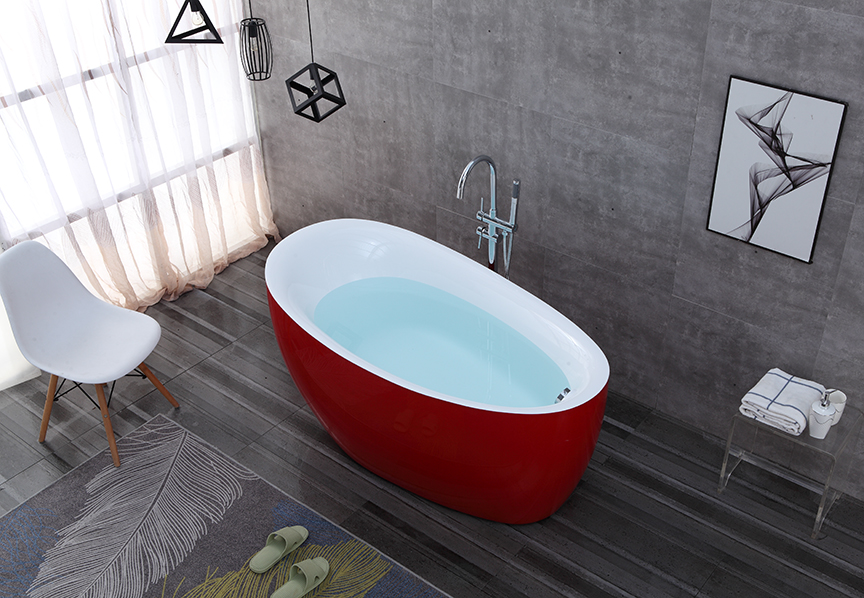 Red And White Free Standing Bathtub