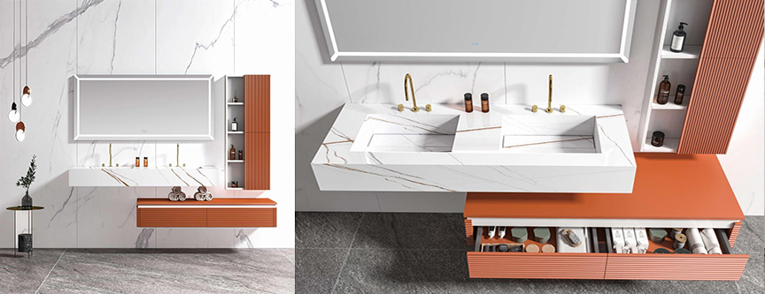 buy Orange Color  Wood Bathroom Cabinet