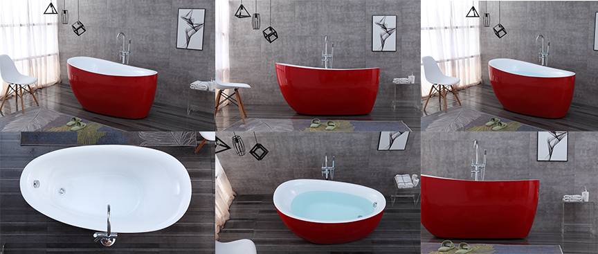 Red And White Free Standing Bathtub