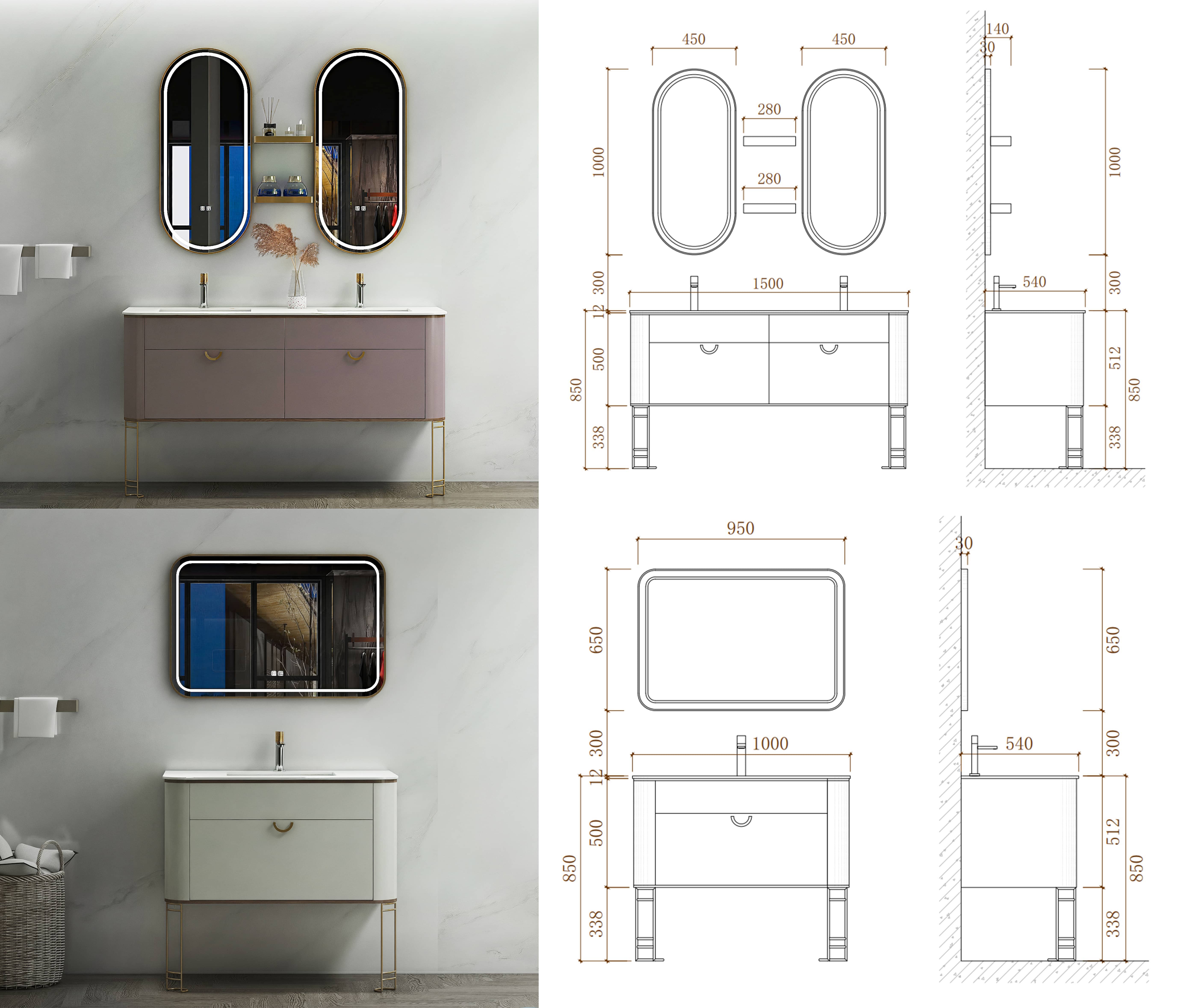 Pink Color Solid Wood Bathroom Cabinet