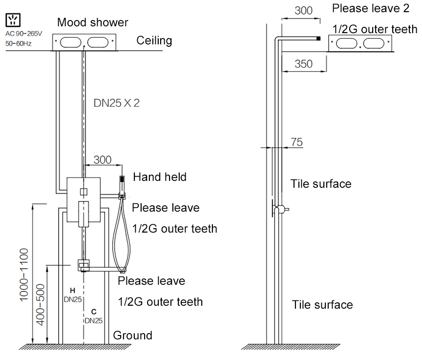 Colorful Light Concealed Showers