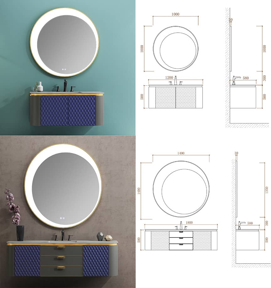 Blue Color Solid Wood Bathroom Cabinet FACTORY