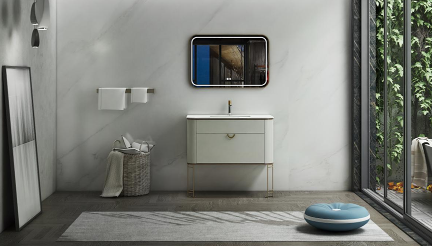 Pink Color Solid Wood Bathroom Cabinet