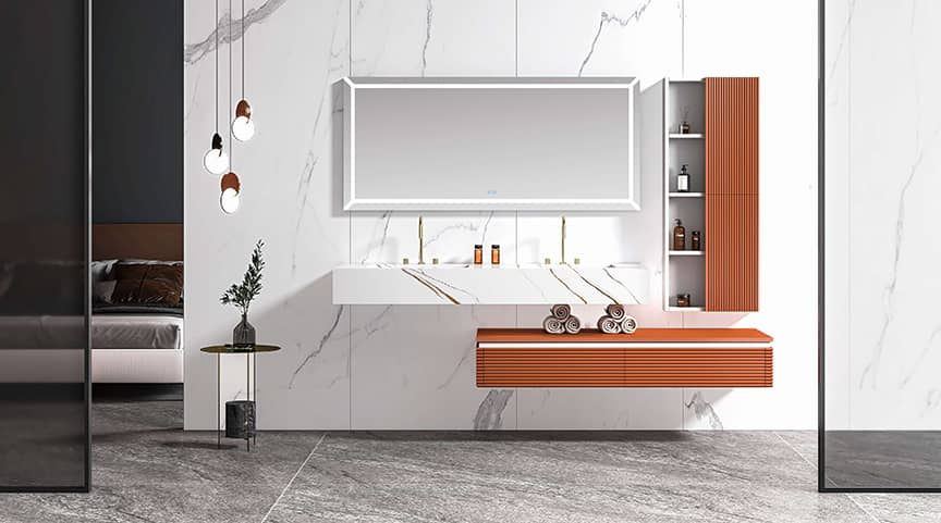 Orange Color  Wood Bathroom Cabinet
