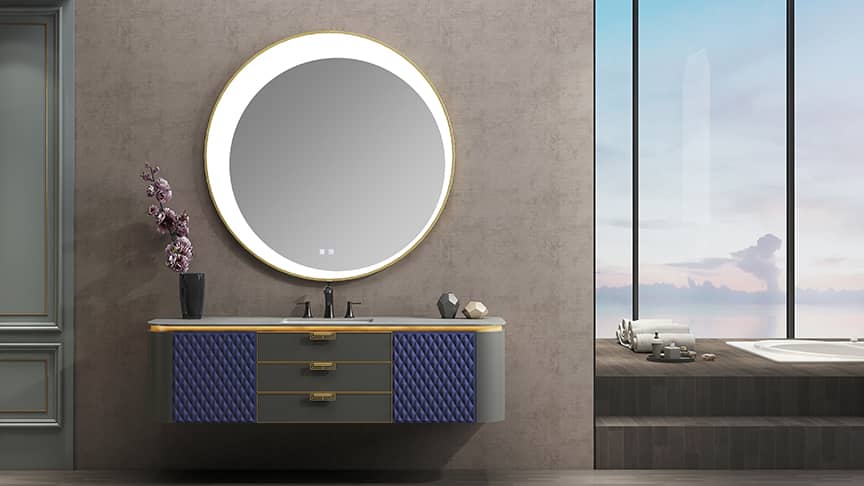 Blue Color Solid Wood Bathroom Cabinet
