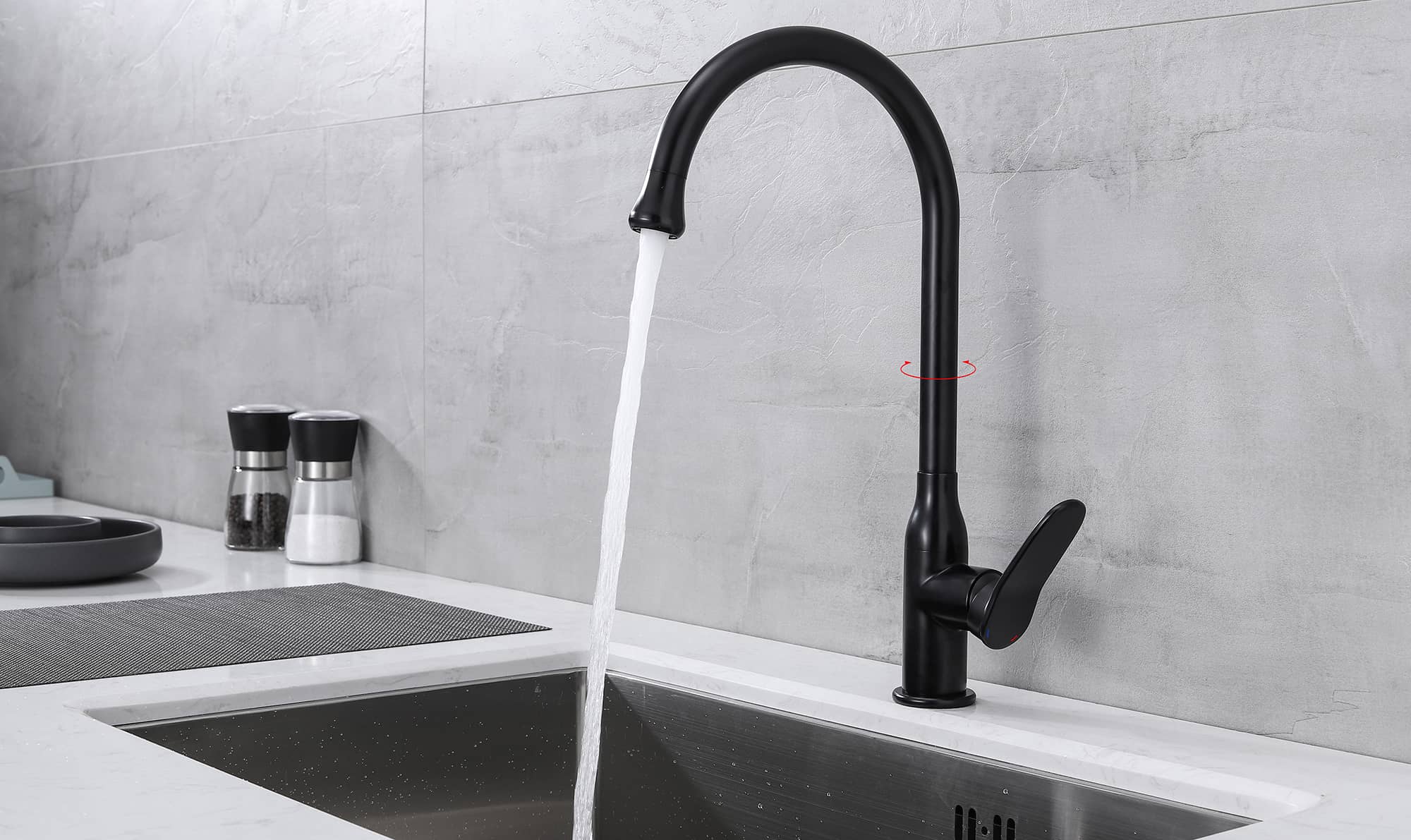 Black Round Tube  Kitchen Faucet
