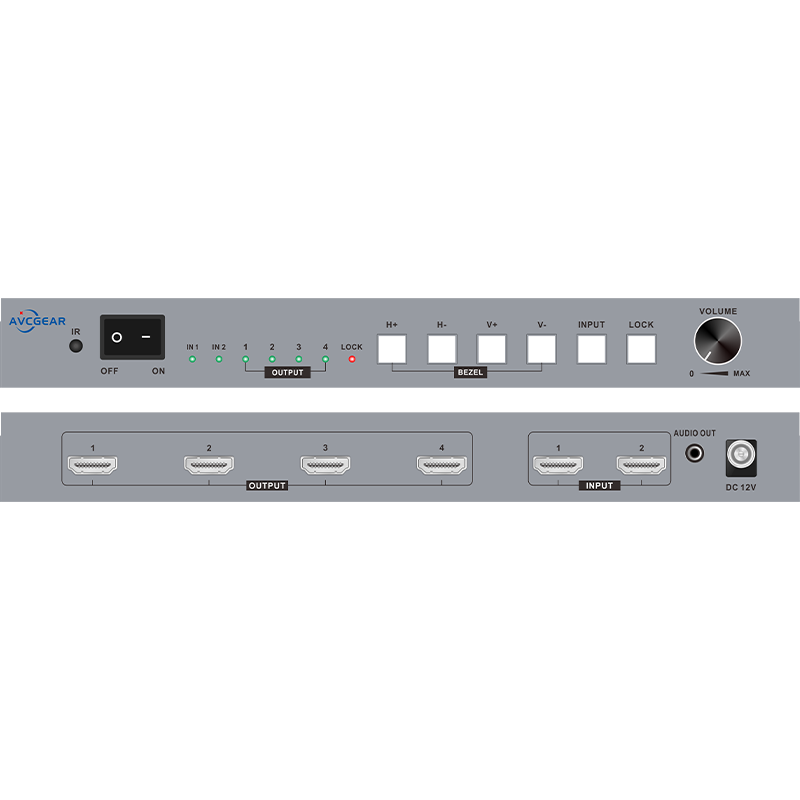 4K30 HDMI 2in 4out Video wall controller 2x2 with bezel correction and audio out