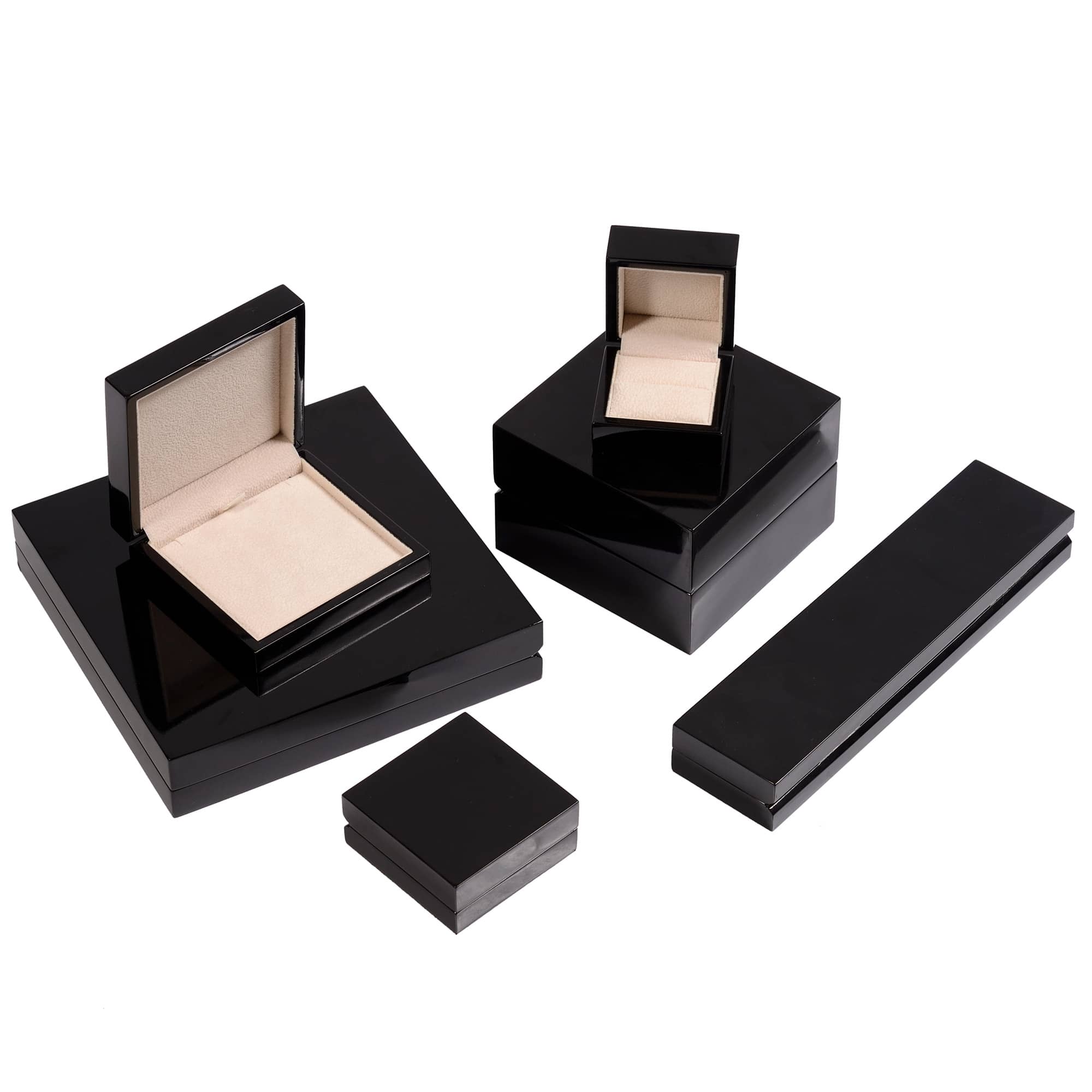 Black high gloss piano lacquered wood jewelry case