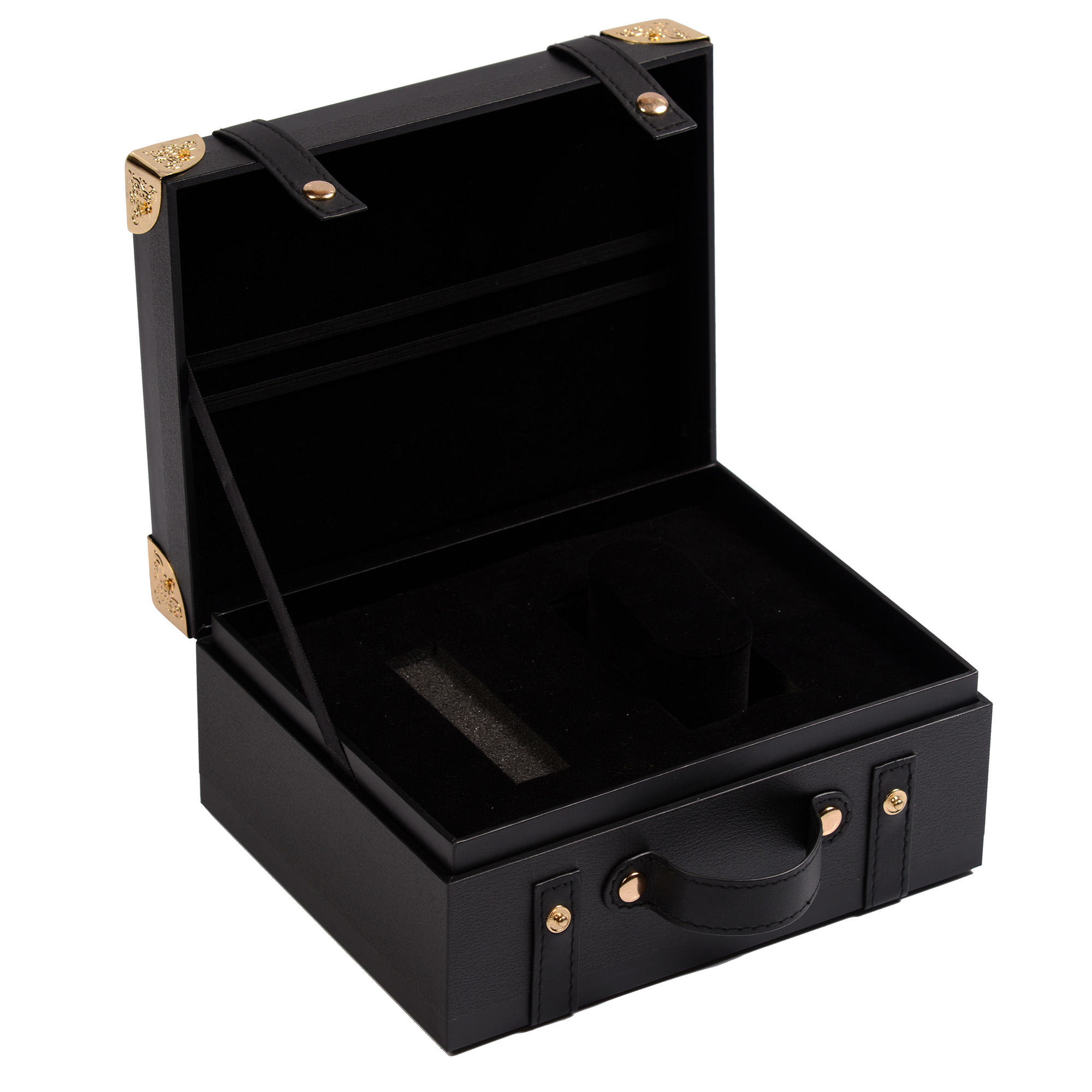 Black portable wooden watch box