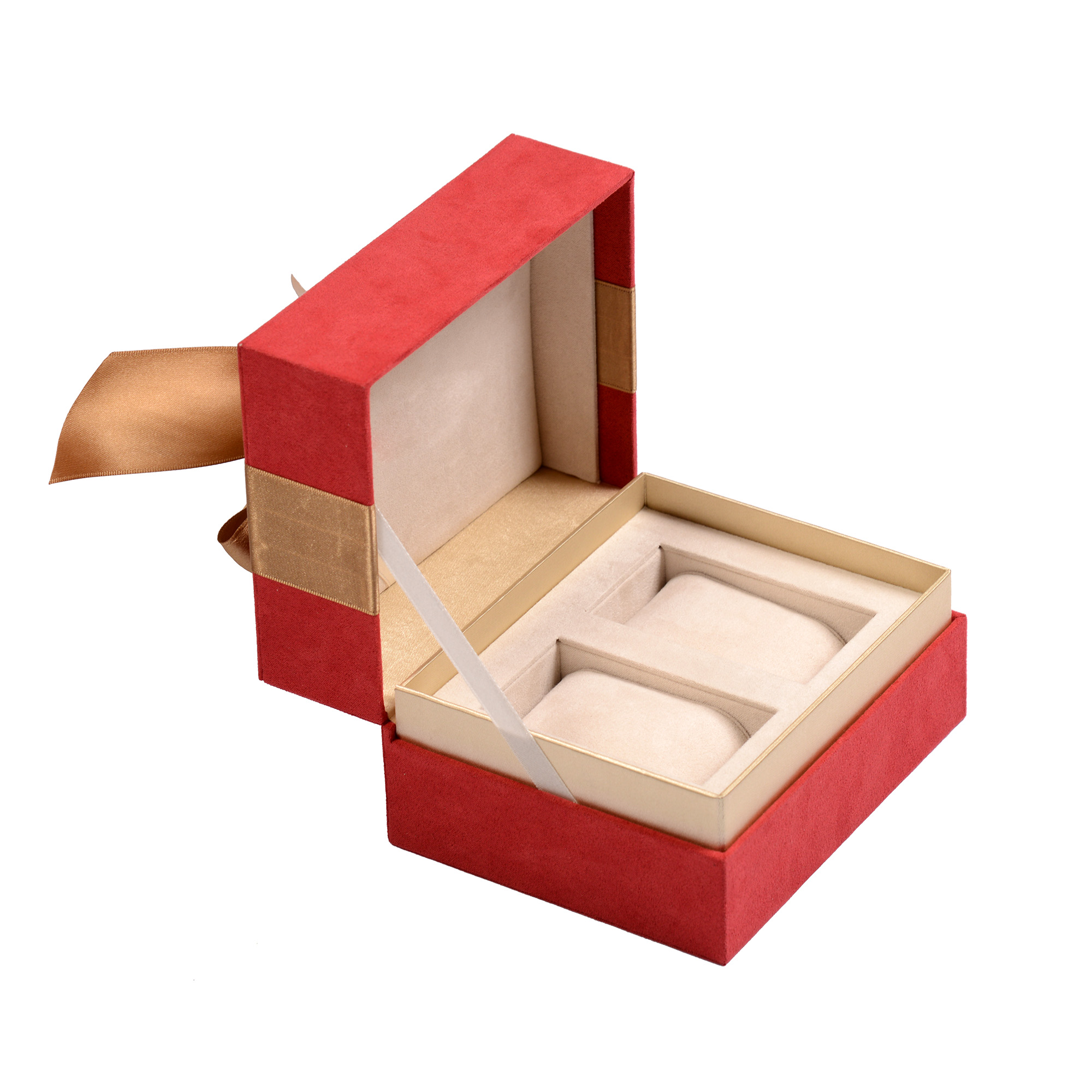 Bow-knot red flannelette paper watch box