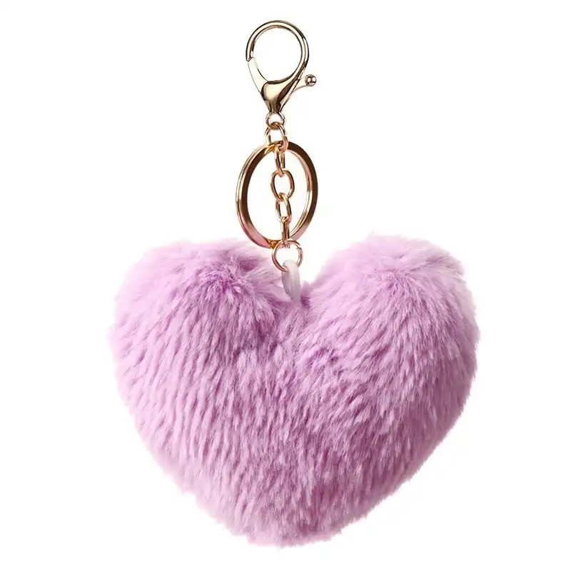 Heart-shaped fur ball keychain