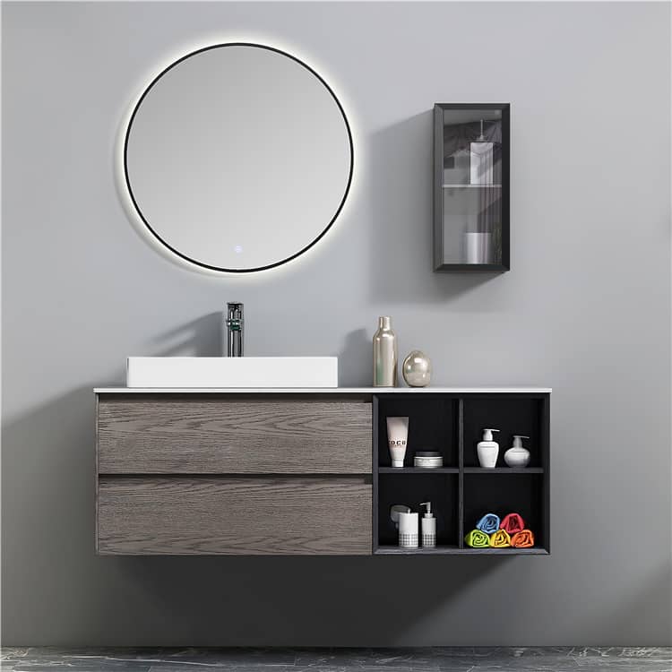 Dark Brown Plywood Bathroom Cabinet