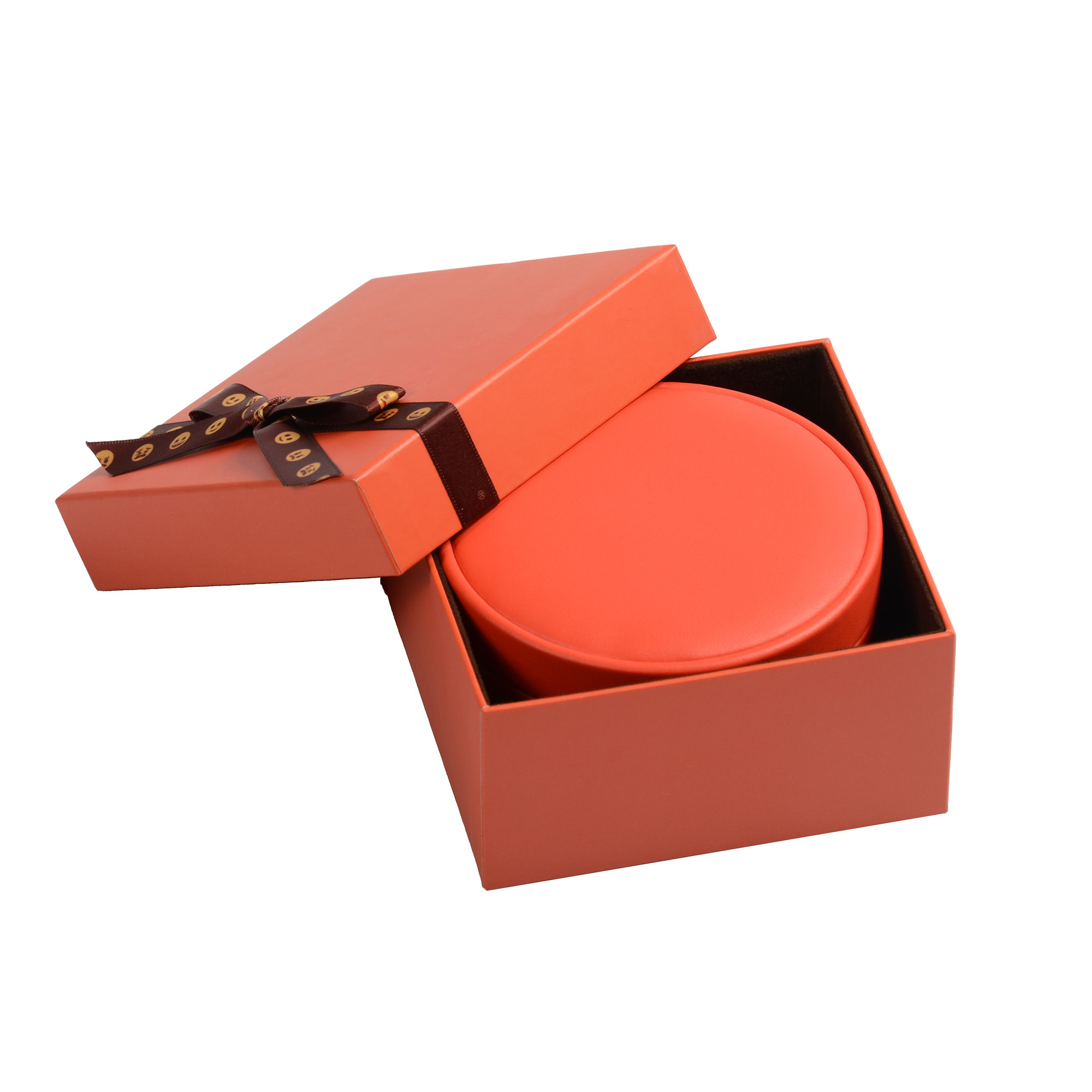 Orange-red PU round leather watch gift box