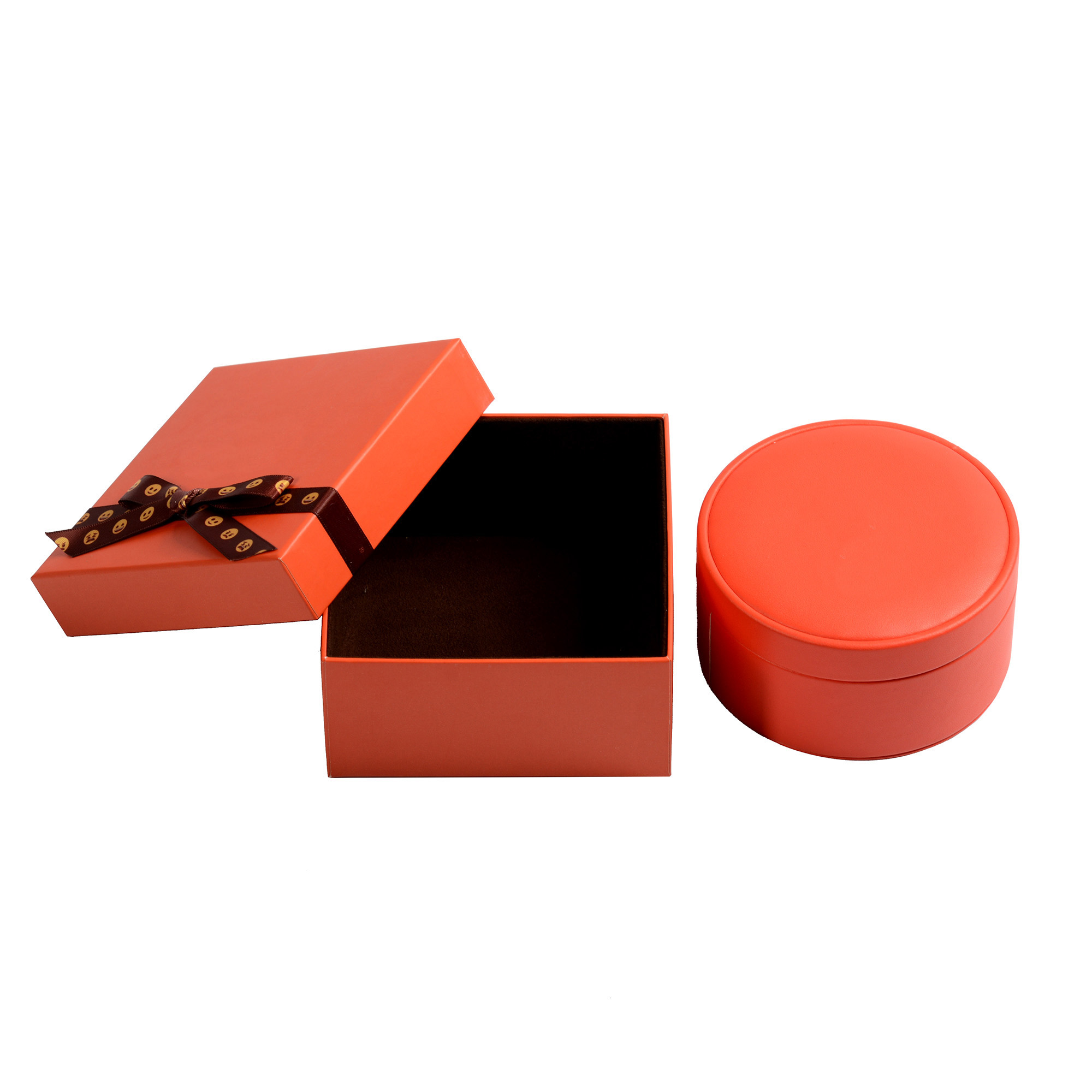 Orange-red PU round leather watch gift box