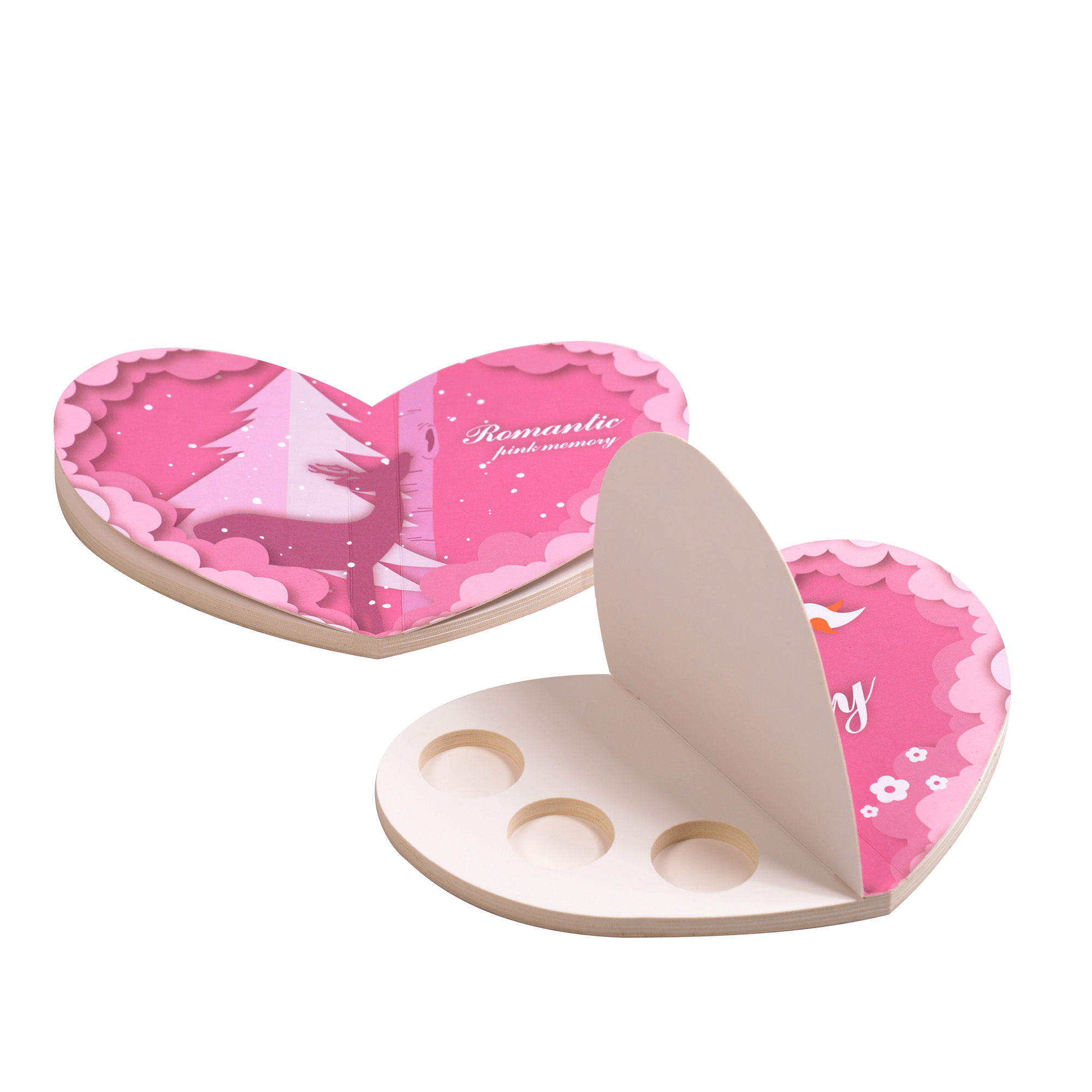 Pink heart-shaped eye shadow paper cosmetics box