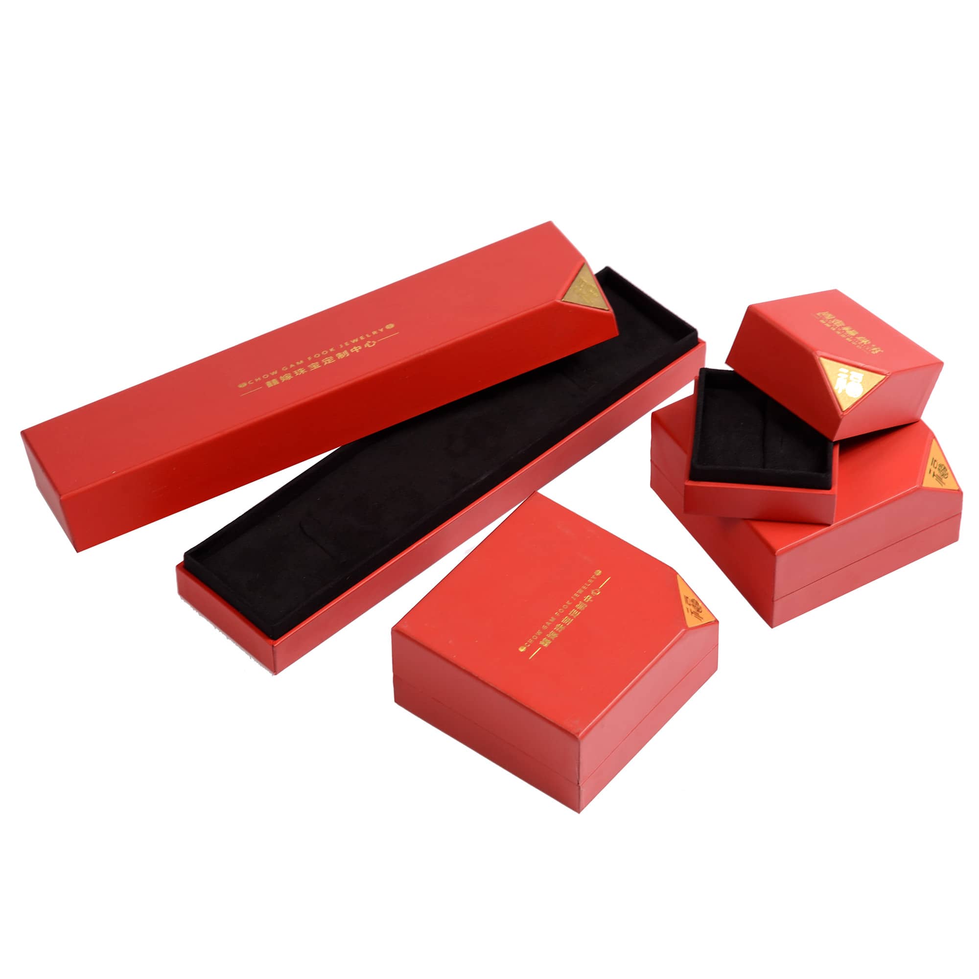 Red Filled Paper Beveled Plastic Jewelry Box