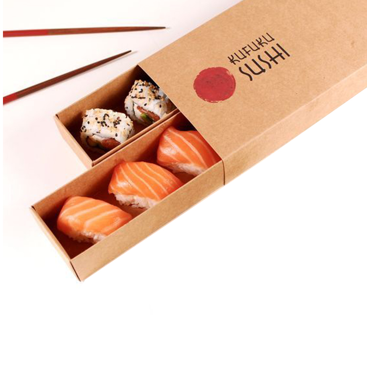 Custom Logo Disposable Biodegradable White Kraft Paper Card Board Lunch Food Takeout Togo Take Away Packaging Sushi Box