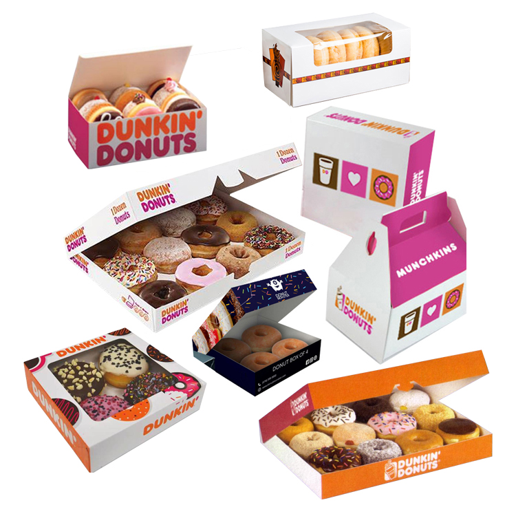 Cheap custom printed design pink white cardboard single packing boxes mini size donuts packaging paper box with clear window