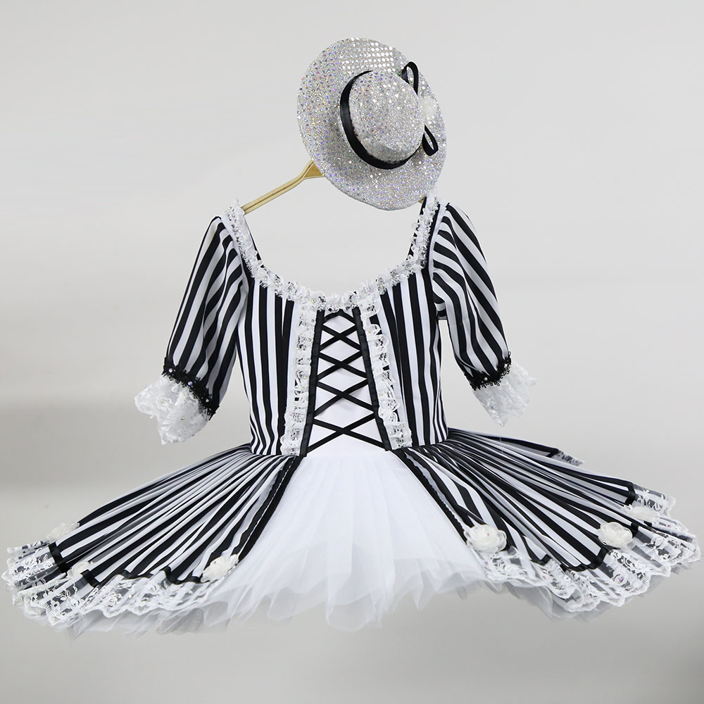Fitdance Nötknäppare svart och vit randig-klänning balett