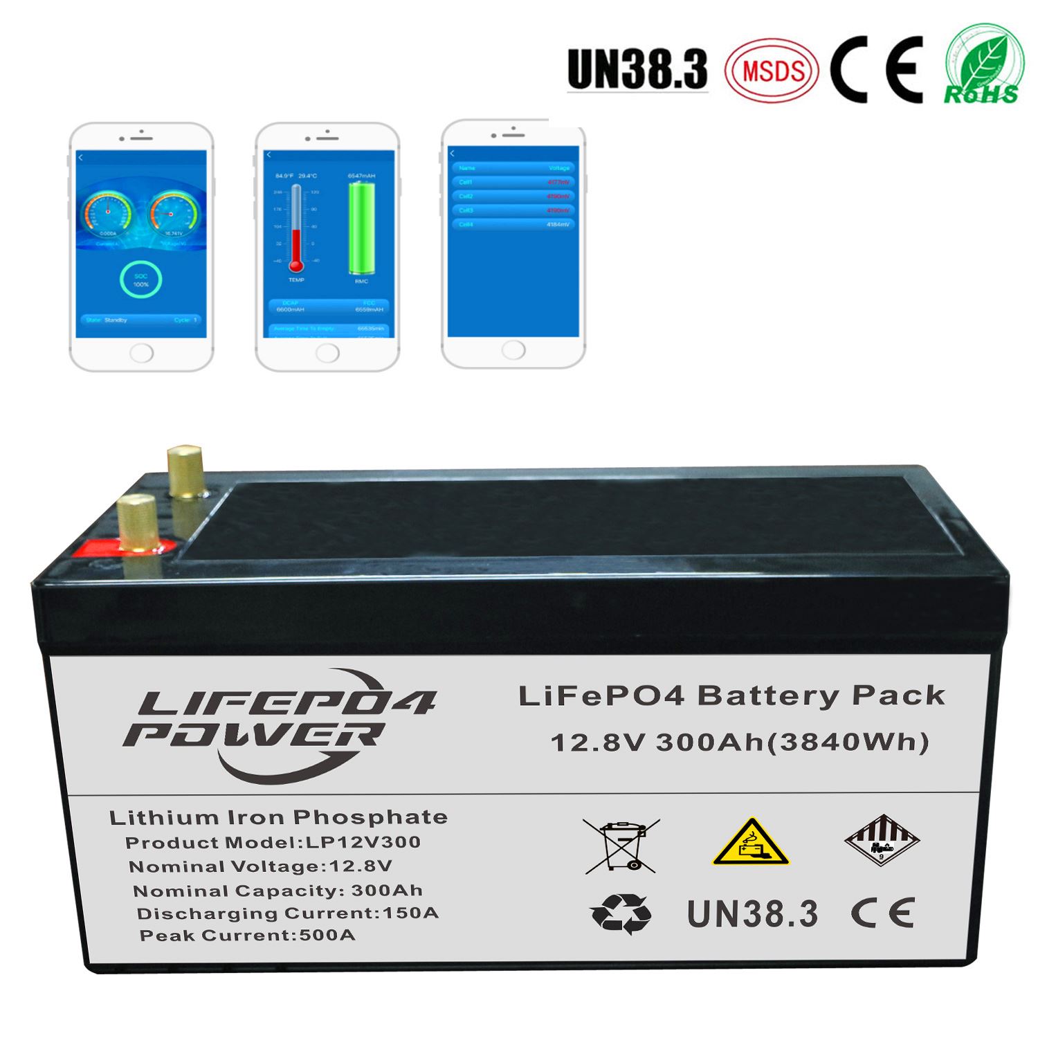 LiFePO4 Battery 12V 300Ah With Blutooth APP
