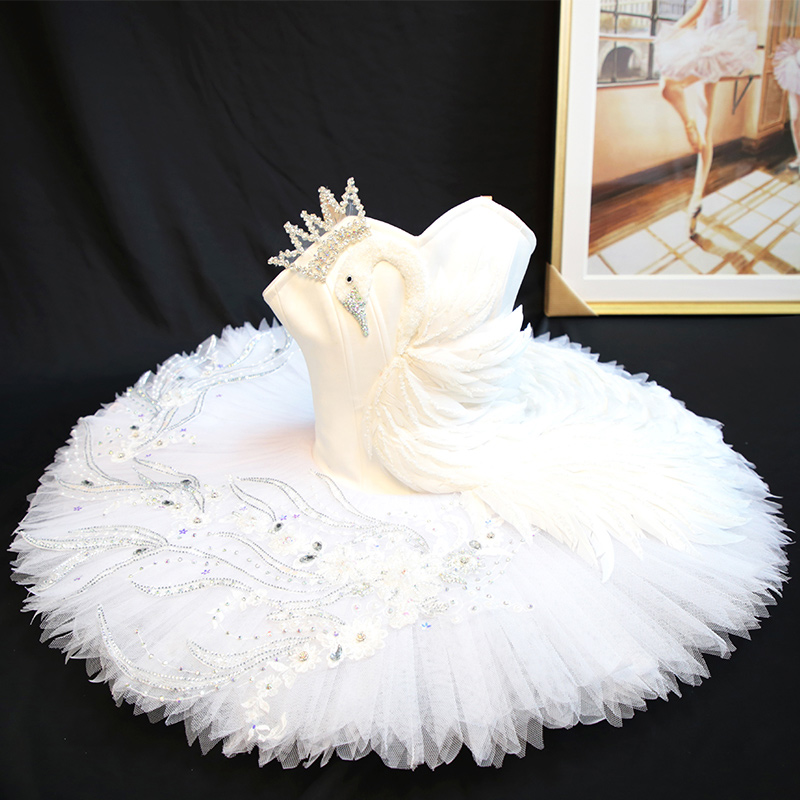 Professional Diamond Sequin White Feather Ballet Tutu
