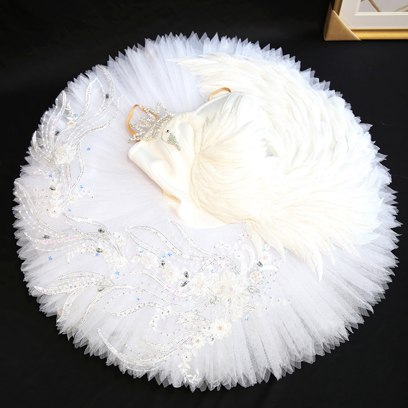 Professional Diamond Sequin White Feather Ballet Tutu